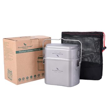 Набір мірних чашок для фляги Boundless Voyage з титану, що використовується у кемпінгових та підвісних кухонних пристроях, у формі нирки, з кришкою та ручками Ti2059C