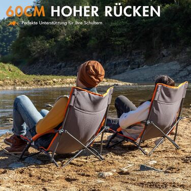 Складаний пляжний стілець Portal, легкий кемпінговий стілець, низькопрофільний, дихаюча тканина, вантажопідйомність 150 кг, портативний складний стілець з сумкою для перенесення та тримачем для напоїв для пляжу, саду, походів, сірий, 2 шт.