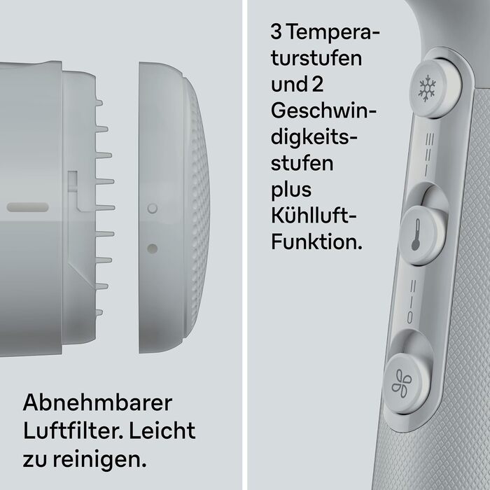 Фен Braun HD2.35 Styling Set легкий фен з дифузором, гребінцем-вирівнювачем та стилізуючою насадкою для всіх типів волосся, технологія IONTEC, 2200 Вт, 3 температури та 2 швидкості, сірий, BRHD235E