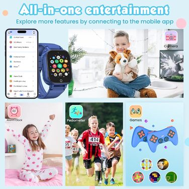 Розумний годинник 4G для дітей з GPS, дитячий годинник з телефоном, відеодзвінками та голосовим чатом, Wi-Fi, SOS, крокомір, будильник, ігри, дитячий подарунковий наручний годинник для дівчаток та хлопчиків віком від 4 років, синій