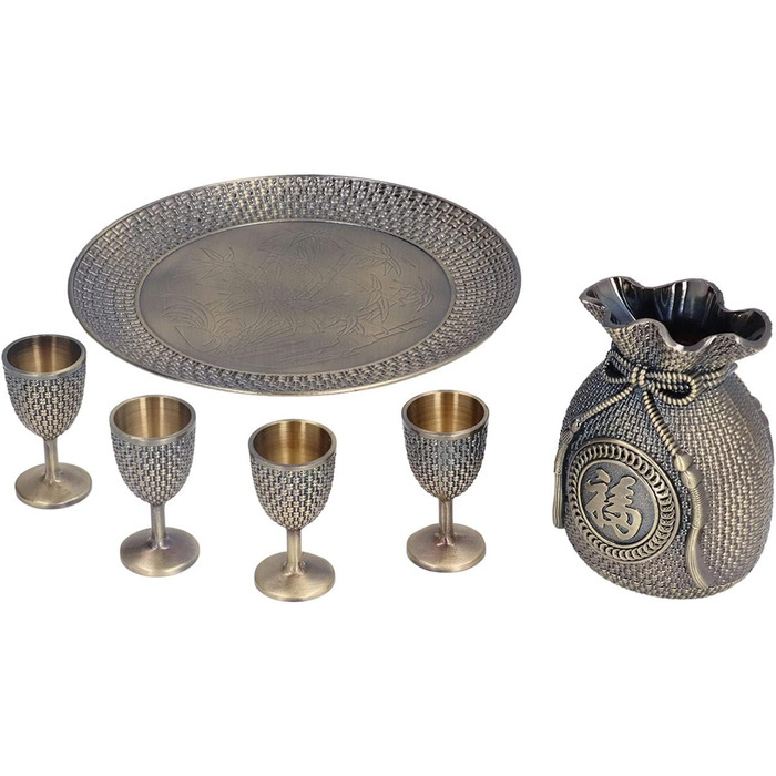 Набір келихів для вина у турецькому стилі, вінтажні склянки та глечик зі сплаву цинку з рельєфним декором для весільного декору, чаювання та домашнього використання