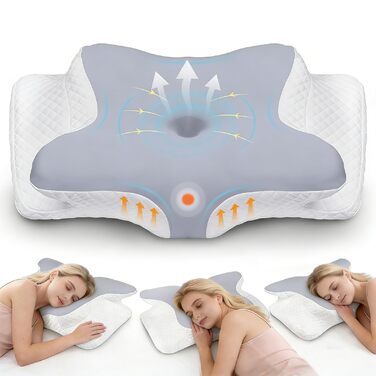 Подушка для шиї з піни з ефектом пам&39яті, знеболювальна охолоджувальна подушка з повільним відновленням, регульована ергономічна ортопедична подушка для сну на боці, спині та животі, сіра