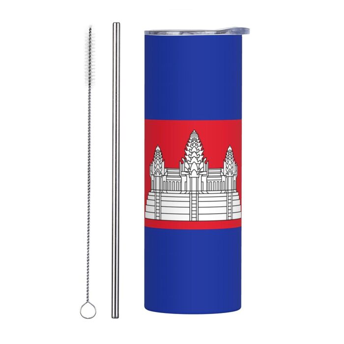 Кухоль з прямою трубочкою, дизайн камбоджійський прапор, друкований, дорожній кухоль, підходить для кемпінгу, офісу та дому, 590 мл