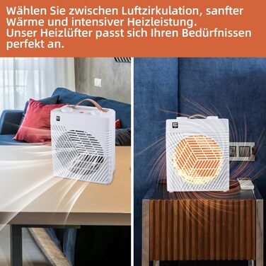 Тепловентилятор SHXHL20ST потужністю 2000 Вт з термостатом маленький та зручний портативний захист від перекидання та перегріву