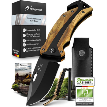 Складаний ніж (дворучний ніж) - дозволений до носіння в Німеччині - кишеньковий ніж 3-в-1 для кемпінгу, розбивача скла та різака д