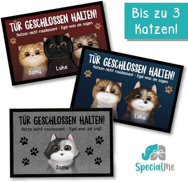 Персоналізований килимок для котів (1-3) з іменем - подарунок для власників котів, мами-кішки, тата-кішки - нековзний та миється - чорний - 60x40 см
