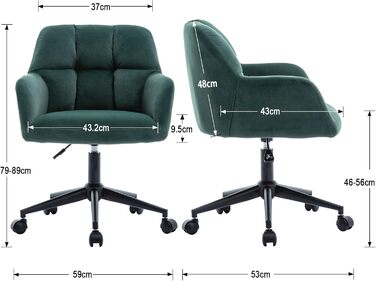 Оксамитове офісне крісло з колесами, обертове крісло, регульоване по висоті робоче крісло, товста спинка, зручне офісне крісло для домашнього кабінету, спальня, зелений