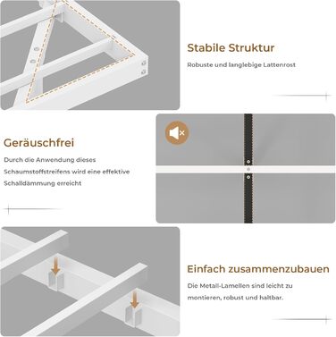 М&39яке ліжко 140x200 см, Ліжко 140 x 200 зі світлодіодним освітленням та зарядною станцією, Каркас ліжка з узголів&39ям, Каркас двоспального ліжка Плаваючий каркас ліжка, Металеве ліжко, ПУ, Сучасне, Біле (без матраца) 140 x 200 см Білий