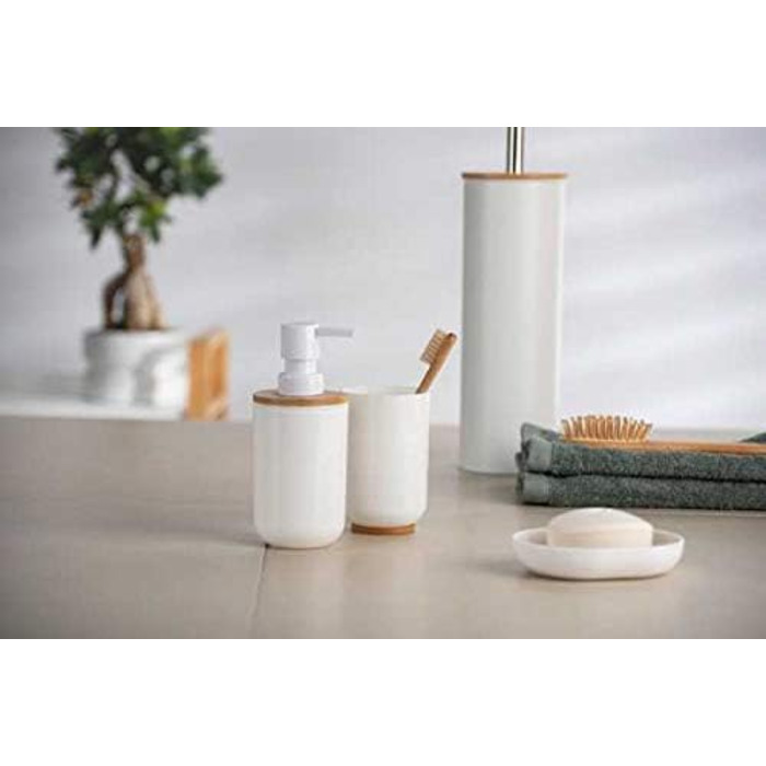 Мильниця Posa White - Мильниця, пластикова, 12 х 2,5 х 9 см, біла, біла/бамбук, 2,5 х 9 х 12 см
