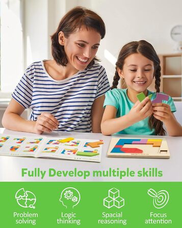 Дерев&39яні блоки-головоломки Геометричні танграми Головоломки Головоломка 3D Логічна гра IQ Барвиста форма Шаблон Монтессорі STEM