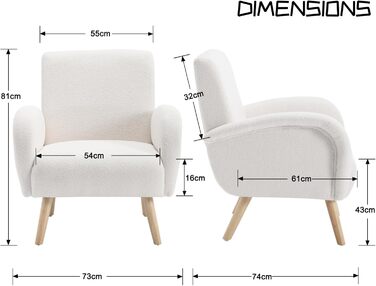Крісло-гойдалка Chairus зі штучного хутра, крісло з відкидною спинкою для вітальні, м&39яке крісло, одномісний диван для спальні, акцентне крісло, крісло-реклайнер з дерев&39яними ніжками (біле), штучне хутро біле