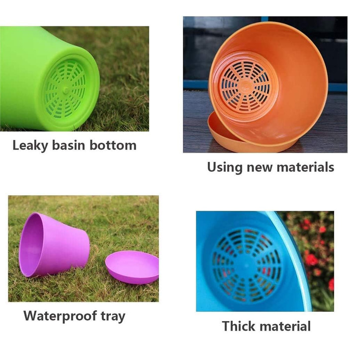 Великі пластикові горщики для рослин 20 см з блюдцями, самополивні квіткові горщики, білі з блюдцями, пластикові горщики для розсади, потовщені горщики для посадки в приміщенні та на вулиці (6 шт. ), різні кольори