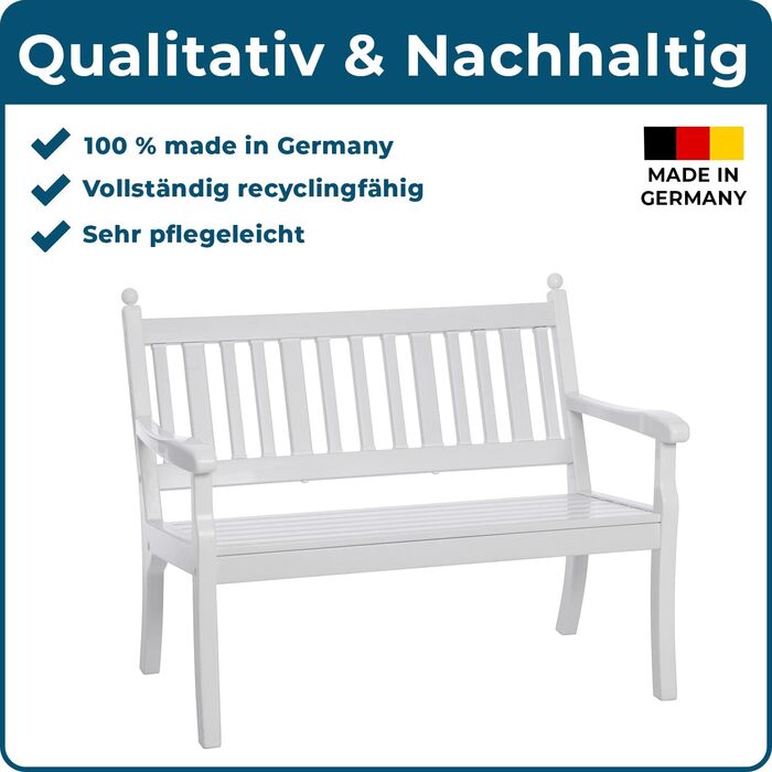 Місна садова лавка для саду, балкона, тераси, паркова лавка білого кольору, зроблено в Німеччині, 2-