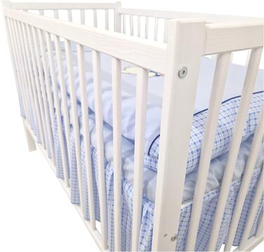 Предметний комплект дитячого ліжечка/ліжечка та постільної білизни Happy Leo, включаючи матрац, регульована висота для новонароджених, немовлят та малюків, виготовлений з масиву дерева, вишитий (Teddy Bear Moon Blue), 13-