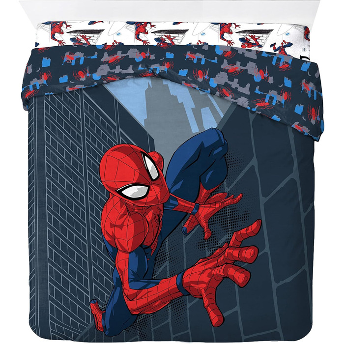 Двоспальне ліжко Джей Франко Marvel Spiderman City Streets з підодіяльником 200x200см 2 наволочки 50x70см 100 бавовна синій - Spid