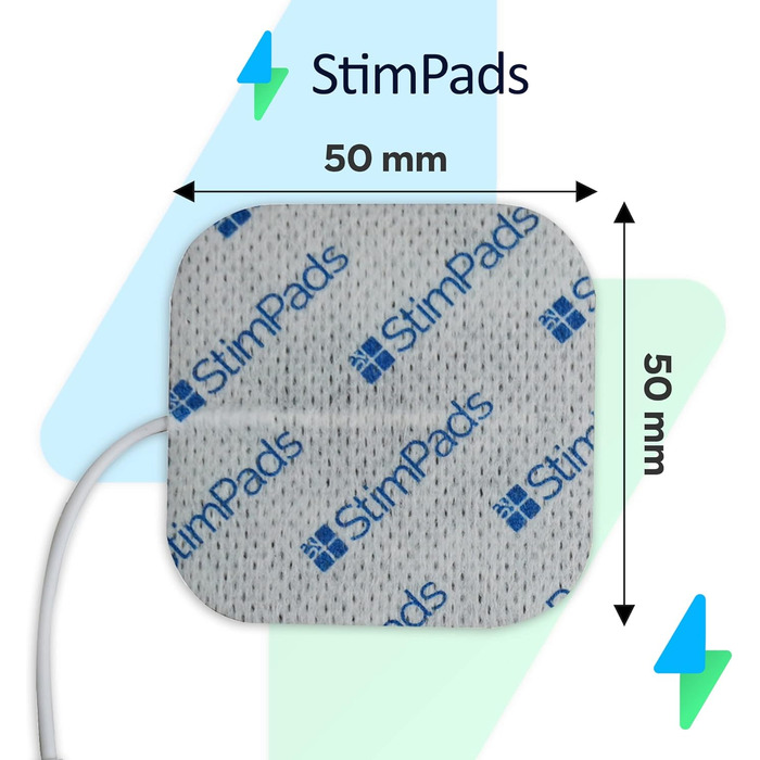 Електроди StimPads TENS і EMS - Упаковка з 24 шт. - Упаковка електродних прокладок 50X50 мм з універсальним штифтовим з'єднувачем 2 мм - Надійні та високоякісні адгезивні електроди - Сертифікований медичний пристрій