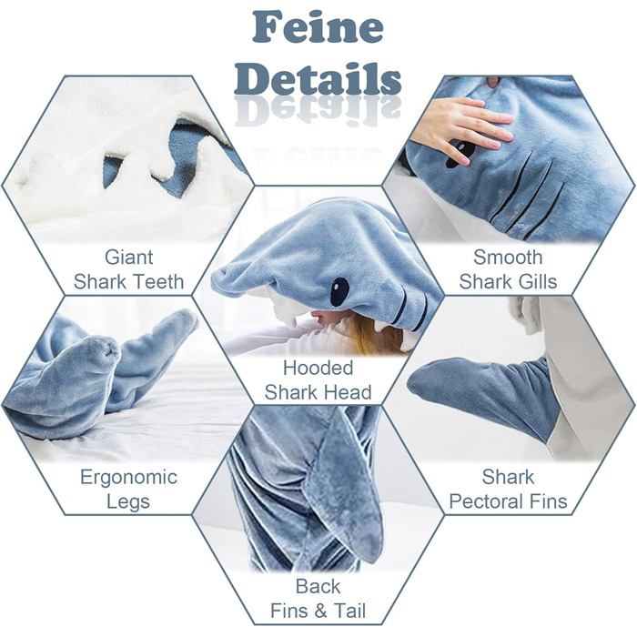 Ковдра з акулою для дорослих - ковдра з акулою, яку можна носити, затишна фланелева ковдра з акулою, затишна піжама, один розмір, худі з акулою - супер м&39яка та затишна