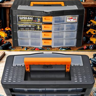 Кейс для інструментів, органайзер для дрібних деталей, 4 шухляди, 390x190x215 мм, ящик для сортування, 21 регульоване внутрішнє відділення, ящик для асортименту, що штабелюється, ящик для інструментів, ящик для зберігання, магазин для дрібних деталей, маг