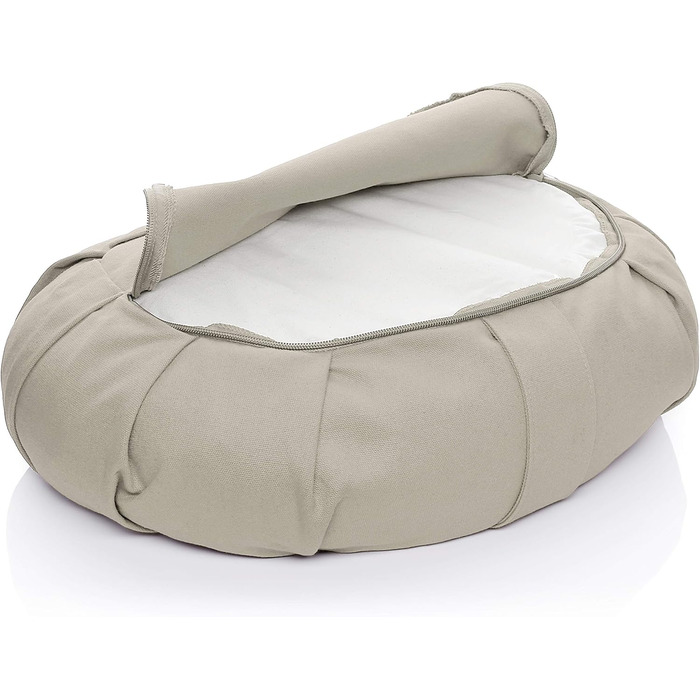 Подушка для йоги BODYMATE Half Moon, 42 см завдовжки, 30 см завширшки та 15 см заввишки, з наповнювачем з гречаної лушпиння Чохол, який можна прати в пральній машині, виготовлений зі 100 надтовстої бавовни Подушка для медитації Подушка сидіння, світло-сір