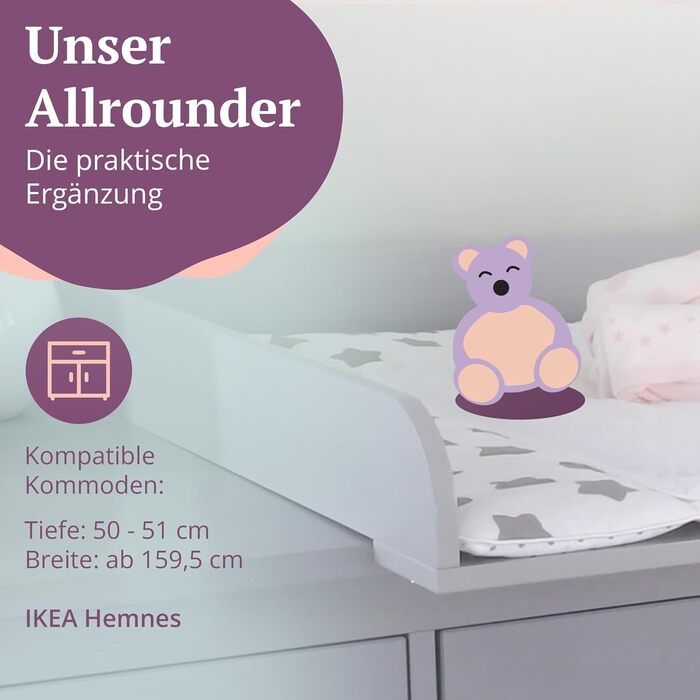 Пеленальний матрацик сумісний з комодами IKEA Hemnes тощо 159,5x80x10 см Пеленальний матрацик з кришкою з сірого дерева МДФ Пелена