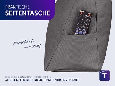 Затишна подушка для спини Traumnacht, подушка для читання, 70 x 40 см темно-сірого кольору, знімна, чохол, який можна прати, виготовлений зі 100 поліестеру, практична бічна кишеня, сертифікована Oeko-Tex, виготовлена за німецькими стандартами якості. Темн