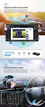 Автомобільна стереосистема JOYX PX6 Android 10 підходить для Ford Focus/Mondeo/S-Max/C-Max/Galaxy - GPS 2 Din - Камера заднього виду Canbus БЕЗКОШТОВНО - 4G64G - 7 дюймів - Підтримка DAB Керування на кермі 4G WiFi Bluetooth RDS (Android 10-4G64GG-Black)