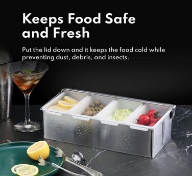 Контейнер для інгредієнтів Cocktail7 з нержавіючої сталі, 4 відділення, прозора пластикова кришка та знімні контейнери, барні аксесуари