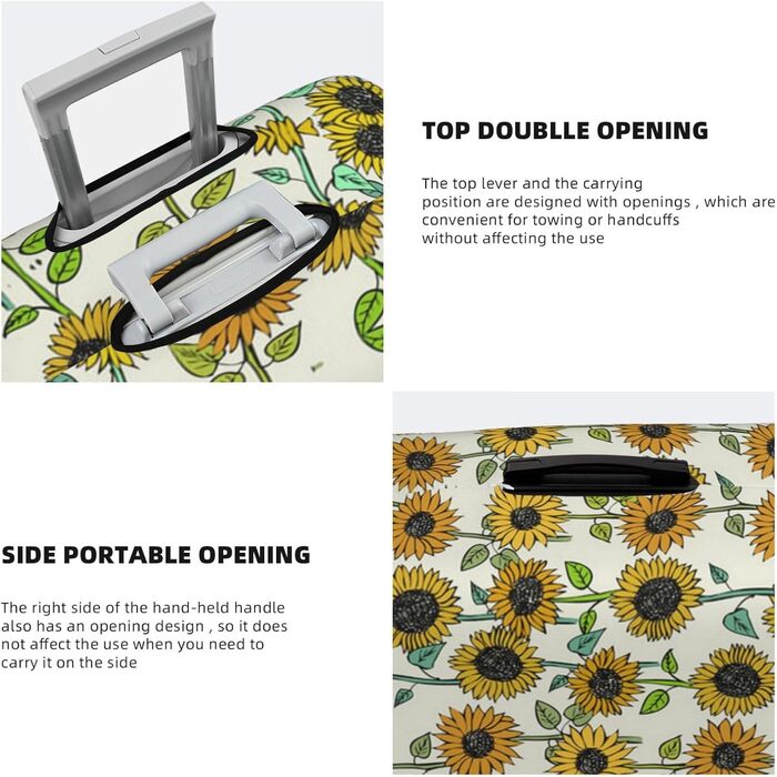 Чохол для валізи Сонячні квіти з еластичною тканиною, захисний від подряпин та пилу, чорний, розмір 80