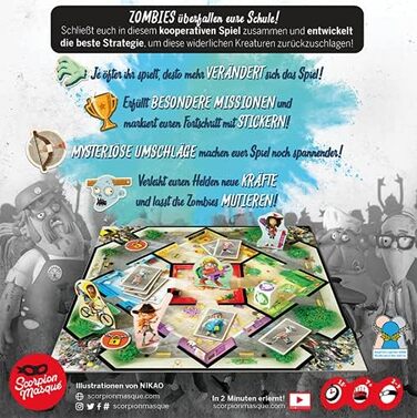 Маска скорпіона, Zombie Kidz Evolution, дитяча гра, настільна гра, 2-4 гравці, вік 7, 15 хвилин, німецька, різнокольорова, барвиста