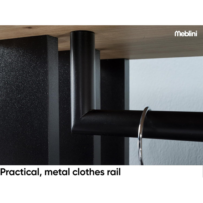 Шафа для передпокою з дзеркалом - Гардеробна шафа - Вузька шафа для передпокою - Комплект меблів для передпокою - Висока шафа для передпокою - Мілано - 100x33x190 см П/Л - Дуб Артісан/Чорний