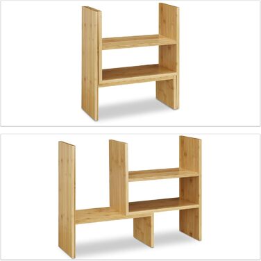 Бамбукова полиця для столу Relaxdays, регульований органайзер, для столу, кухні та ванної кімнати, верхня полиця, маленька, висота 40 см, натуральний колір