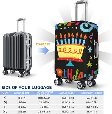 Чохол для валізи Щасливого Дня Народження, великий розмір, захисний, міцний, підходить для валіз розміром 45.7 - 81.3 см, XL, чорний