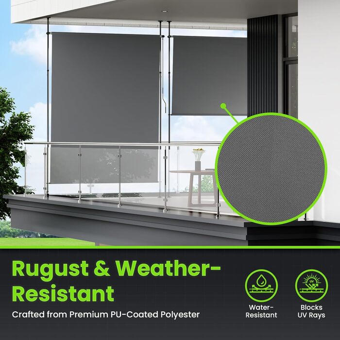 Вертикальний тент YEAUPE PRO для вулиці, 119 x 270 см, темно-сірий, не потребує свердління, кріплення тенту за допомогою ручної рукоятки, підходить для балкона, тераси, відкритого майданчика та саду, всепогодний екран для забезпечення конфіденційності 119