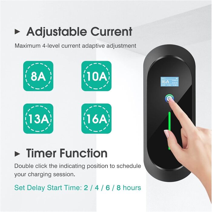 Із зарядною станцією для електромобілів потужністю 11 кВт з кабелем типу 2, 16 А, 3-фазний IEC 62196-2, безпечна зарядка (з розетк