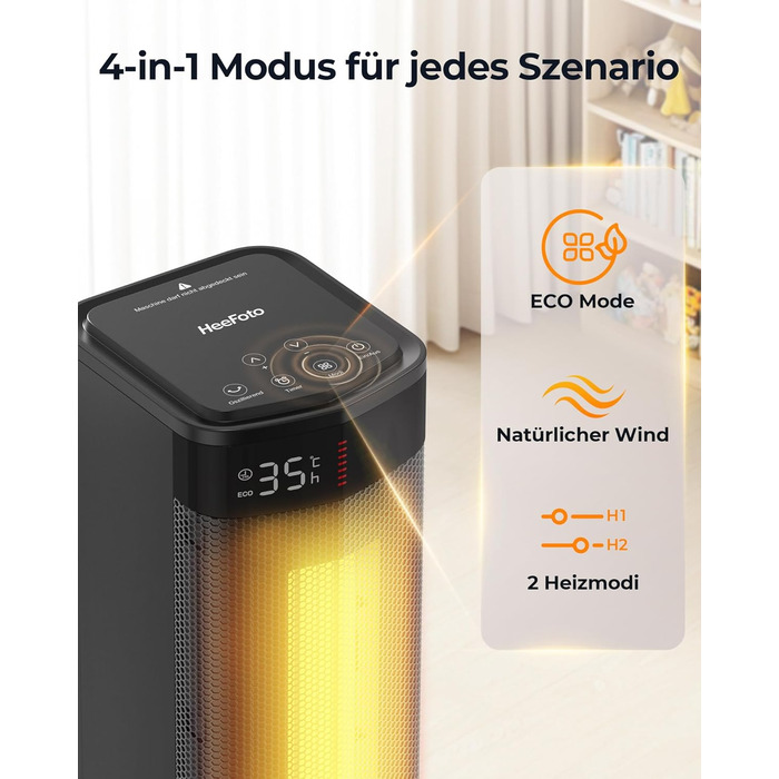 Енергозберігаючий вентилятор-обігрівач ПЕРЕМОЖЕЦЬ ТЕСТУ, 2000 Вт ECO вентилятор-обігрівач, малий, коливання 90, тихий вентилятор-обігрівач з 24-годинним таймером, захистом від перекидання та перегріву, чорний