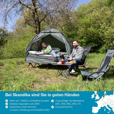 Намет-ліжко Skandika Haug для 2 осіб Намет-ліжко, піднятий кемпінговий намет, надувний матрац, водонепроникний, відкритий похідний намет, до 160 кг Рибальський намет 4-в-1, намет-ліжко, короповий намет, похідний намет-ліжко, зелений