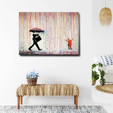 Картина - Бенксі - Дощ фарб - Полотно преміум класу в рамці товщиною 5 см - 140x100 - Готове до повішення - Сучасний живопис для д