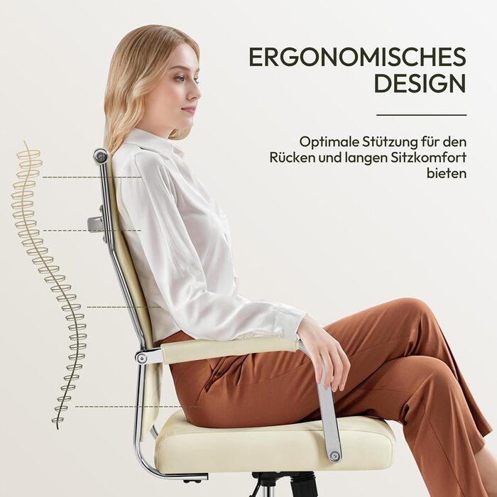 Ергономічне офісне крісло Yaheetech з підлокітниками, комп&39ютерне крісло керівника з високою спинкою, робоче крісло з функцією гойдання, вантажопідйомність до 136 кг, бежевий колір