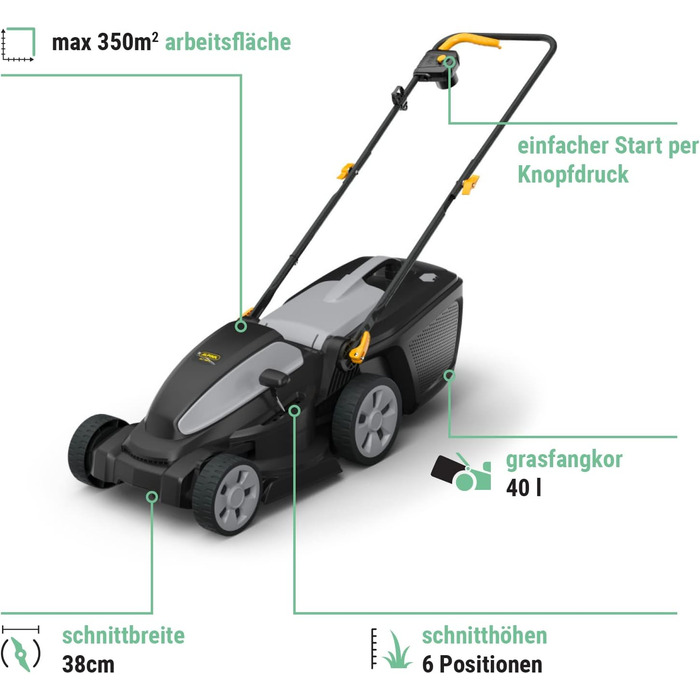 См, Batteria da 20 V (2 x 4 Ah), 550 Вт, fino a 350 m, Batteria e Caricabatteria Inclusi 38 см Single, 1 3820 Li Kit, Larghezza Taglio 38