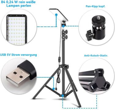 Телескопічний світлодіодний ліхтар для кемпінгу - металевий та вогнетривкий ПК 59 см 800 г, робочий ліхтар на штативі, регульований вуличний ліхтар 84 світлодіодні нічні ліхтарі для риболовлі на патіо, в наметі, гаражі, майстерні, барбекю, полюванні