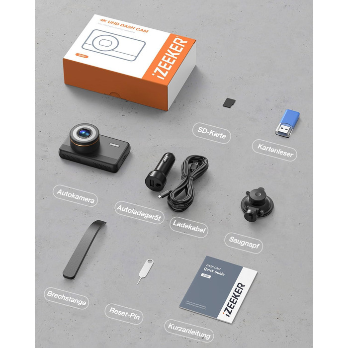 Відеореєстратор передній, 2160P автомобільна камера з картою пам'яті 32GB, нічний відеореєстратор з циклічним записом, G-сенсорне