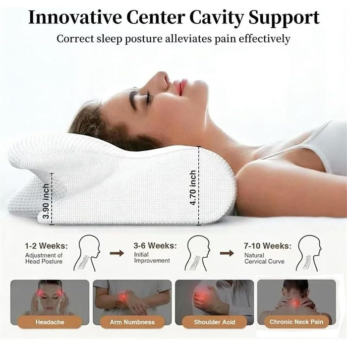 Подушка Curosleep, ергономічна ортопедична подушка для шиї з піни з ефектом пам&39яті, ергономічна подушка для голови для полегшення болю в шиї, для сну на спині, боці та животі, яку можна прати, прохолодна наволочка (чорна)