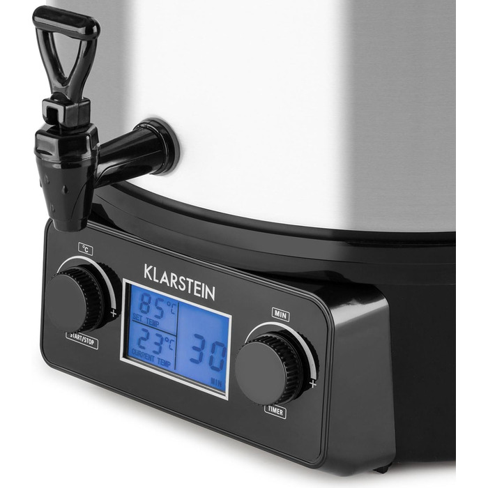 Повністю автоматична машина для консервації, горщик для консервації, електричний, 27 літрів, 2000 Вт, таймер, автоматичне вимкнення, дисплей з відображенням часу та температури, зливний кран, нержавіюча сталь, срібло срібло 27 літрів (цифровий)