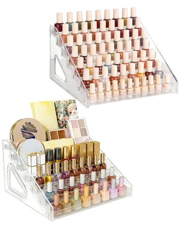 Органайзер для лаків для нігтів з 2 акрилових щіток із 7 рівнями, зберігання лаків для нігтів на 168 флаконів, прозора підставка для макіяжу, полиця для зберігання помади/ефірних олій та засобів для укладання