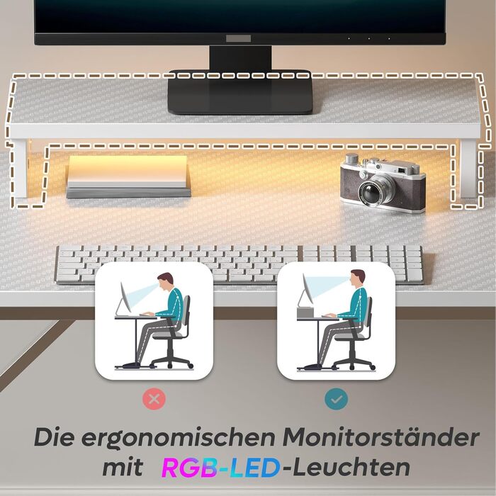 Комп&39ютерний стіл Bestier Small Gaming Desk 106,6 см зі світлодіодною підсвіткою та підставкою для монітора, ігрова робоча станція з підсклянником та гачком для гарнітури для домашнього офісу, спальні, невеликих кімнат, білого кольору