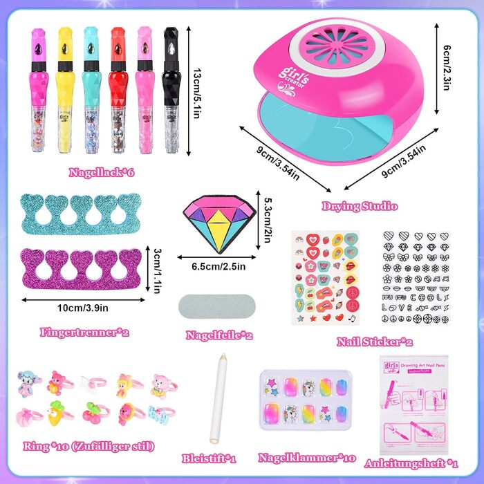 Студія нігтів для дівчаток, подарунковий набір із 33 предметів для дівчаток, дизайн нігтів, подарунки для дітей, машинка для макіяжу, студія нігтів, дизайн нігтів для дітей віком 6, 7, 8, 9, 10, 11, 12 років
