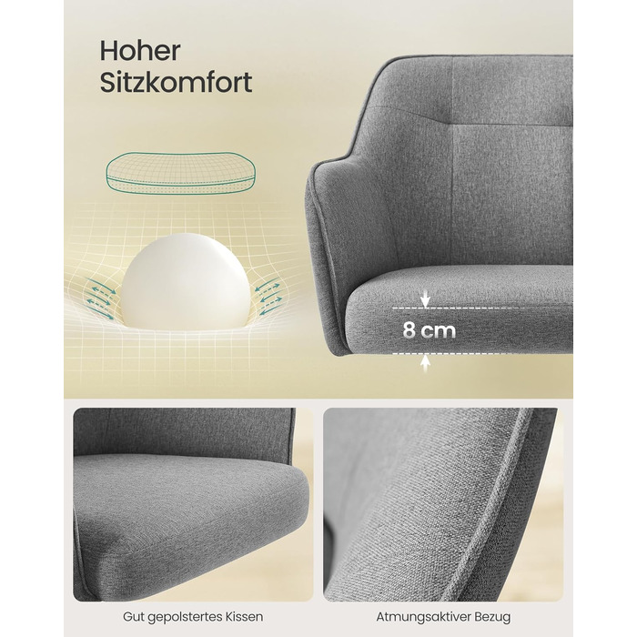 Офісне крісло SONGMICS OBG019G01, навантаження до 110 кг, сталь фанера тканина, сірий