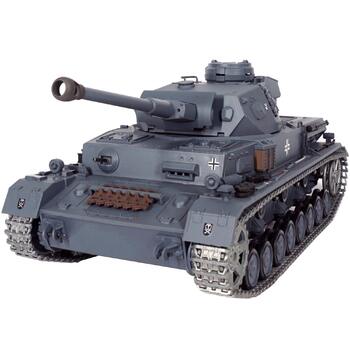 Модель німецького танка Panzerkampfwagen IV, масштаб 1/16, радіокерування 2,4 ГГц (Модифікована версія TK6.0) поворотна вежа на 360 градусів, сталеві шестерні, акумулятор NiMH 3800 mAh, металеві гусениці, зірочки та напрямні колеса.