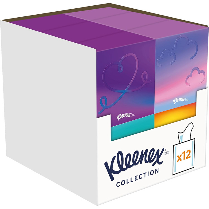 Коробки для косметичних серветок Kleenex, для щоденного використання, 3 шари, кубики для збору, 12 x 48 серветок