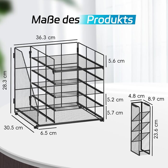 Органайзер для столу та аксесуари, 5-рівневий багатофункціональний тримач для ручок з шухлядою та відділеннями для зберігання, для офісу, школи, дому